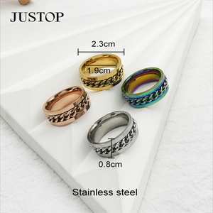 Bague Gyros Rotative Étanche Fidget Spinners en Acier Inoxydable Or Argent PVD pour Homme Bijoux de Mode - Product Image 5