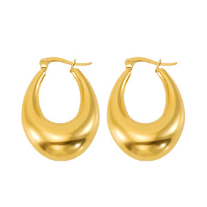 ZOGXIN Gold Hoop Earrings Geometric Oval U Shape Stainless Steel Party Fashion Jewelry for Women - Product Image 3