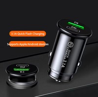 Pengisi Daya Mobil Mini Dual USB-A+C 15W PD Stealth Flush Fit Adapter Cangkang Tahan Api Pengisian Cepat untuk Ponsel Kamera Jam Tangan Pintar