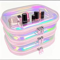Nouvelle tendance, organiseur de maquillage portable écologique en PVC transparent, pliable, imperméable avec fermeture éclair
