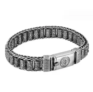 Best quality can rotate Handcrafted roller bracelet Men's and women's silver transfer beads six-word truth character
