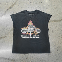 T-shirt sans manches vintage délavé pour homme, imprimé moto déchiré, style punk streetwear, débardeur court