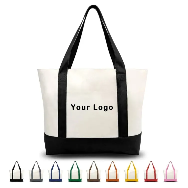 High Quality Custom Logo Printed Size Jumbo Zip Shopping Polyester Canvas Cloth Tote Bag With Zipper