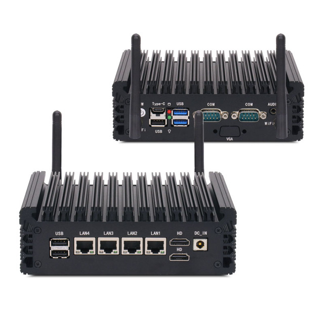 Industrial Mini PC 4 GbE Intel I210AT Firewall Soft Router Fanless Quad Core Quad Thread 2 VPN Wired Wireless Stock