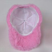 Sombrero de béisbol de felpa rosa de invierno para mujer, gorra de béisbol cálida a prueba de viento peluda de piel de conejo sintética bordada
