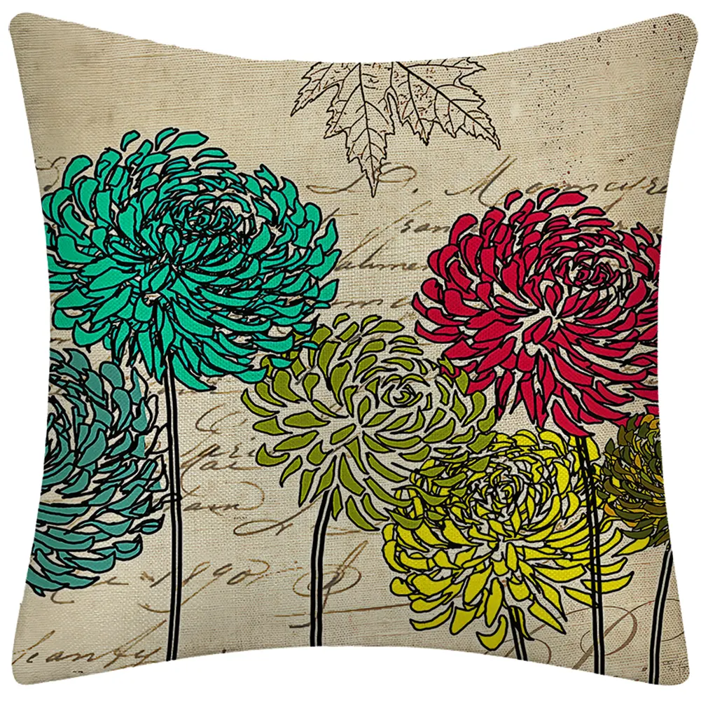 Chrysanthemum Digital Printed Cushion Cover 45*45 cm Linen Decorative Pillow Cases