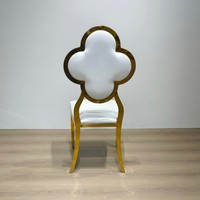Chaise de salle à manger Clover-Back en PU blanc avec structure en acier inoxydable doré