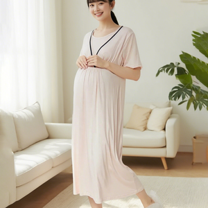 HUOYOUNG Robes de maternité personnalisées 3 pièces en coton, bambou et tricot avec ceinture Pyjama d'<span class=keywords><strong>allaitement</strong></span> Filles Robes Pyjamas pour femmes - Product Image 2