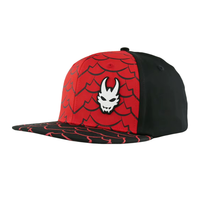 Topi Snapback 6 Panel Twill Bordir Logo 3D Custom, Pola Sisik Naga Merah Hitam, Gaya Streetwear, TOPCAP Flex Fit 95%