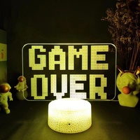 Lampe néon Game Over 3D LED RGB, veilleuse pour salle de jeu, décoration colorée pour table