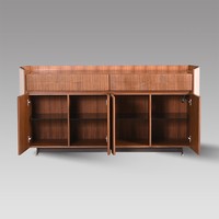 Buffet de luxe en cuir tressé avec verre trempé et décor en acier inoxydable, meuble de salle à manger
