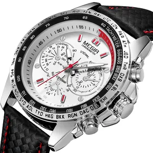 Мужские Аналоговые кварцевые наручные часы Megir 1010, элегантные часы с ремешком из натуральной кожи, часы OEM