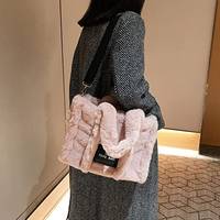 Sac fourre-tout pour femmes à la mode moelleux automne-hiver pochette de rangement poignée supérieure sac à main à bandoulière pour voyage travail doux confortable en peluche