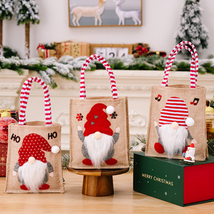Sacchetto Regalo Natalizio Pafu a Forma di Gnomo in Iuta, Borsa Senza Volto di Babbo Natale, Sacchetto in Lino per Caramelle e Biscotti, Decorazione per Feste Natalizie - Product Image 1