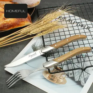 Venda quente talheres talheres conjunto laguiole bife faca e garfo conjunto com alça de madeira oliveira