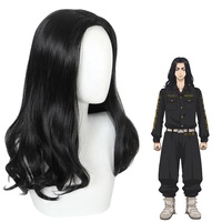 Perruque synthétique résistante à la chaleur pour cosplay d'anime, perruque noire bouclée longue de 55 cm, Tokyo Revengers Keisuke Baji, vente en gros