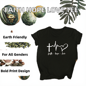 Camiseta de Verano de Punto Informal con Estampado de Transferencia de Calor de Algodón con la Frase 'Fe, Esperanza, Amor' para Mujer y Hombre - Product Image 2