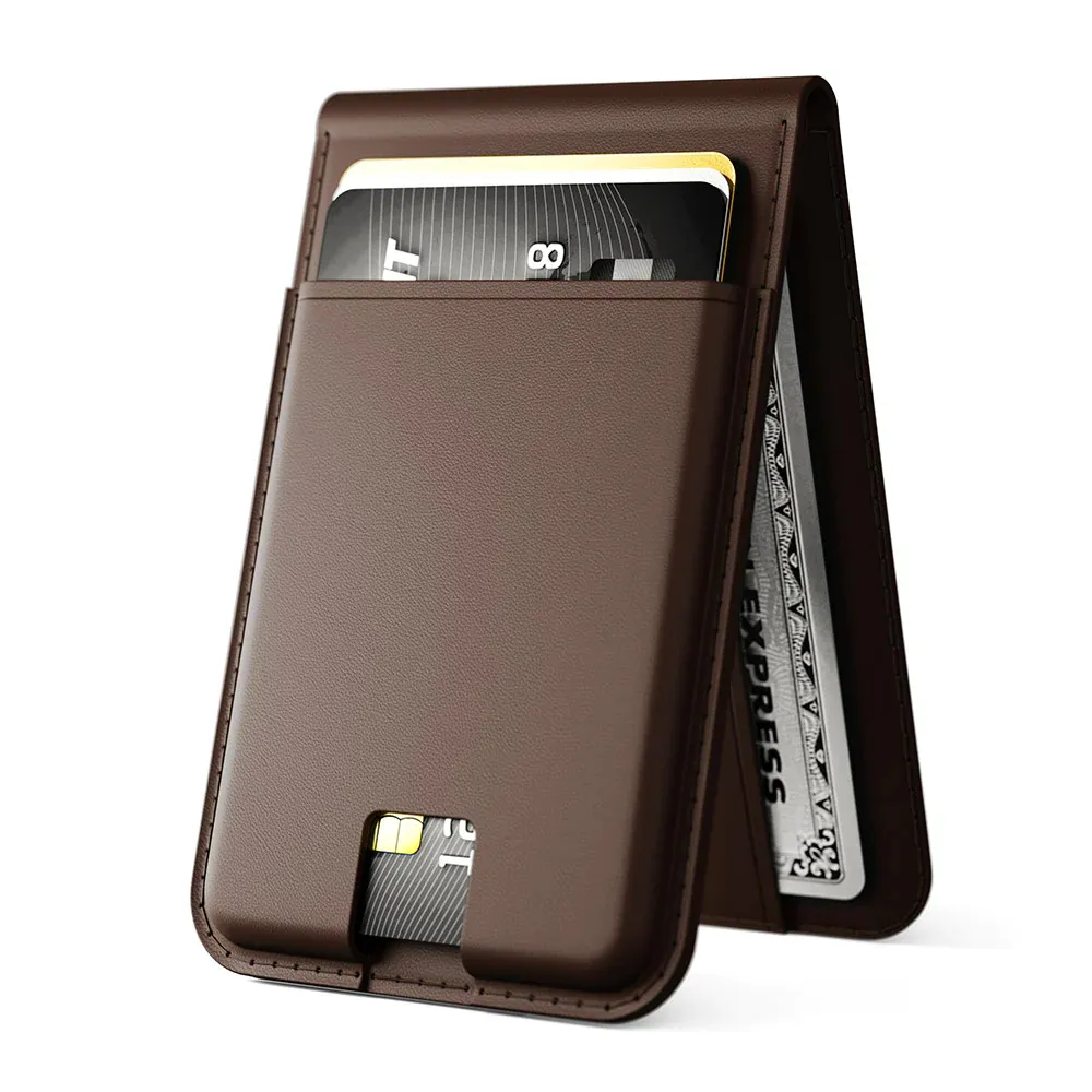 Nieuwe Schokbestendige Pu Lederen Kaarthouder Mobiele Telefoon Magneet Kaart Tassen Case Voor Iphone Smartphone Magnetische Kaarthouder
