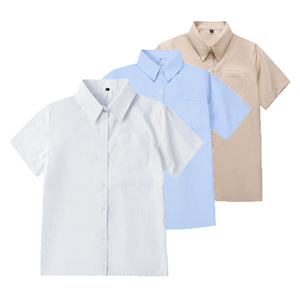 Chemise à manches courtes pour enfants, uniforme scolaire, vente en gros d'usine, bleu clair, boutonnée, décontractée, chemisier d'étudiant pour le port quotidien à l'école - Product Image 3