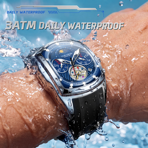 <span class=keywords><strong>Montre</strong></span> à quartz à deux fuseaux horaires, miroir convexe, étanche 3 ATM, 41 mm, <span class=keywords><strong>montre</strong></span>-bracelet carrée de luxe, affichage des phases lunaires, <span class=keywords><strong>montre</strong></span> lumineuse - Product Image 5