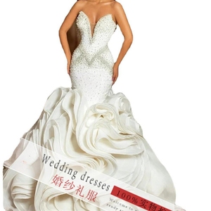 Tùy Chỉnh Mới Phi Wedding Dress Sang Trọng Nặng Lê Beading Sâu-V Dài Tay Áo Nàng Tiên Cá Bridal Gown - Product Image 6