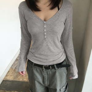<b>Womens</b> Casual Solid Color Logo Knitted <b>Henley</b> Shirt Slim Fit Button Front Long Sleeve Basic Everyday <b>Top</b> Versatile Streetwear - Product Image 2