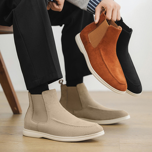 Bottes <span class=keywords><strong>Chelsea</strong></span> pour hommes, hauteur mi-mollet, en daim de vache, grande taille, légères, semelle souple, couleur unie, simples, respirantes - Product Image 1