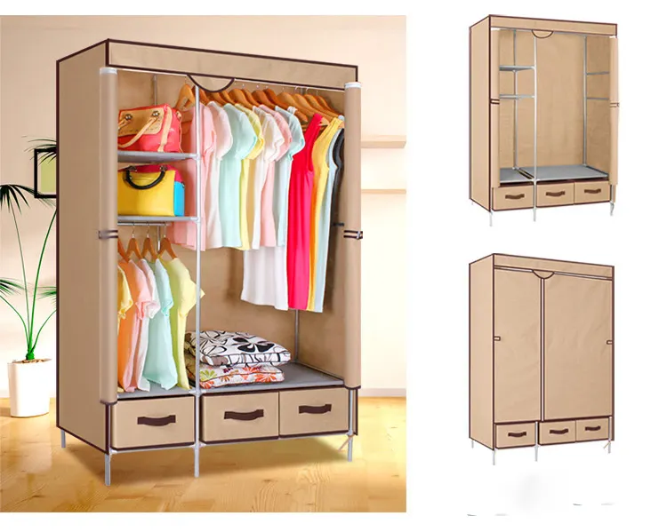 Simple Cabinet Storage Wardrobe Dust-proof Wardrobe Steel Frame Reinforcement Combination Clothing Closet Bedroom Organizer