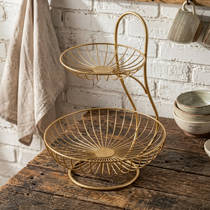 Cesta de Almacenamiento de Alambre Metálico con Soporte, 33x15x85cm, Dos Niveles, Color Dorado, Diseño Soldado para Ordenar y Organizar - Product Image 1