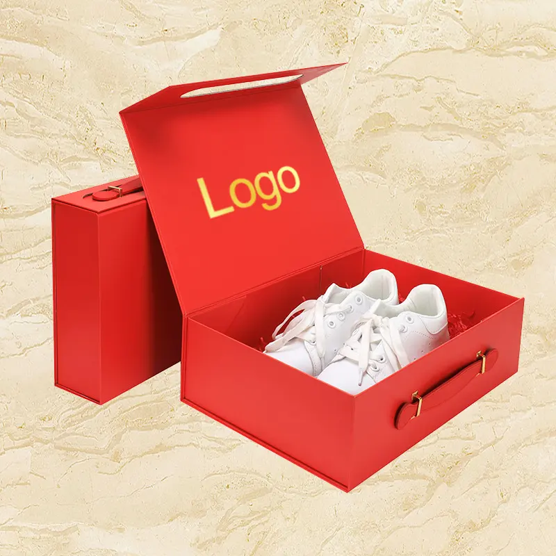 Custom Gold Stamping Logo Matte Black Wholesale Luxury Magnetic Closure Rigid Cardboard Paper Folding Packaging Gift Shoe Box
