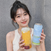 Nouvelle conception de canettes en plastique PET jetables personnalisées pour fruits, lait, thé, jus, gâteaux, smoothies avec couvercles entièrement ouvrables