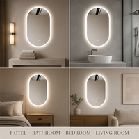 Miroir de salle de bain LED ovale sans cadre avec éclairage arrière doux, commande tactile, miroir mural OEM ODM pour villa, hôtel, achat en gros