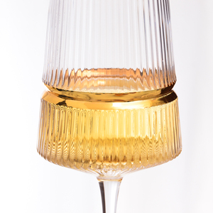 Flûtes à <span class=keywords><strong>champagne</strong></span> en verre soufflé à la main de style origami, avec ceinture dorée côtelée et rayures, de luxe, personnalisées Samyo - Product Image 3