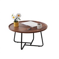 Table basse moderne Buran CT-0809 de 20 pouces, plateau en bois, pieds en métal robustes, design cannelé, pour salon, chambre, balcon, cour