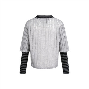T-shirt Homme Personnalisé OEM à Rayures et Coutures, Manches Longues, Respirant, Coupe Ample, en Polyester, Style Urbain, Col Rond, Printemps - Product Image 2
