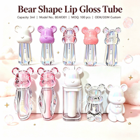 ISMAN Tubes de brillant à lèvres pour enfants 2,5 ml, motif ours de dessin animé, mignons, roses et blancs, emballage vide pour brillant à lèvres avec porte-clés et crochet, conteneur d'huile à lèvres