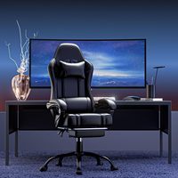 Fauteuil d'ordinateur ergonomique noir Chaise de bureau confortable en cuir de haute qualité noire Chaise de jeu inclinable avec repose-pieds