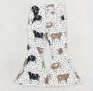 Pantalones Acampanados con Estampado de Cactus y Vaca Highland para Niña Pequeña, Moda Otoñal Ecológica para Bebés - Product Image 6