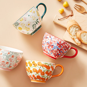 Tazas de Cereales para Desayuno Aptas para Microondas, Taza de Café de Cerámica Pintada a Mano con Flores, Taza de Avena de Porcelana - Product Image 2