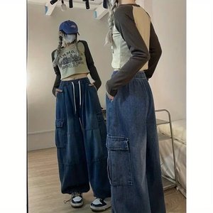 Jeans <span class=keywords><strong>Boyfriend</strong></span> Vintage à Taille Haute et Coupe Ample, Pantalon Cargo à Jambes Larges à Séchage Rapide, Mode Hip Hop Streetwear pour Femmes - Product Image 6