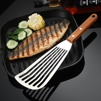 Spatule à poisson en acier inoxydable, spatule ajourée avec manche en bois, spatules métalliques pour la cuisine, la friture et la grillade