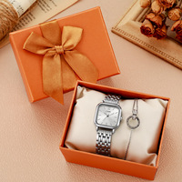 Set gelang jam tangan dua potong untuk wanita, gelang jam tangan bahan baja tahan karat Diameter Dial 35mm, Set gelang jam tangan perak keren untuk wanita