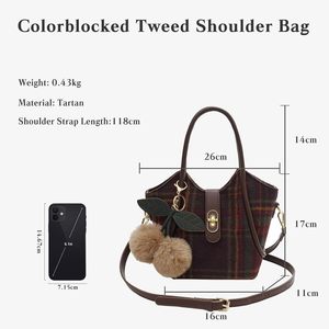 Tweed túi xách cho phụ nữ tartan vai túi cổ điển Crossbody Túi Công suất trung bình thanh lịch Messenger Tote Túi - Product Image 4