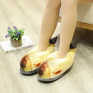 Wholesale Funny Fish Plush Shoes for Adults Indoor Toe Shoes Stuffed Shark Plushie Slippers Cotton-padded Savage Shoe