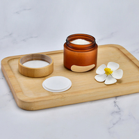 Pot cosmétique en plastique ambré givré avec couvercle en bambou pour gommage corporel, beurre corporel, crème, avec logo personnalisé, 50g, 150g, 200g, 250g, 500g, 600g