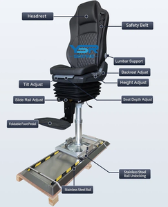 Siège de bateau YSR, réglable, imperméable, en acier inoxydable, avec rail coulissant, en tissu et cuir PU - Product Image 5