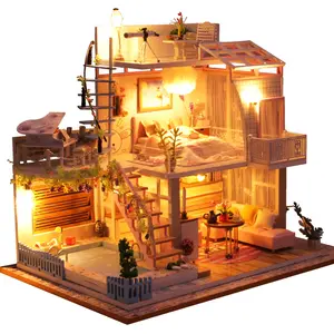 Treffen Sie ein wenig Zeit Puppen häuser DIY Holzpuppe nhaus Montage Modellbau sätze Miniatur mit Möbeln Puppenhaus für Mädchen