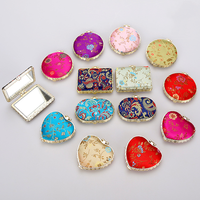 Miroir compact vintage en soie brodée de pivoines, miroir de poche double face portable, miroir cosmétique pour femmes, cadeau de maquillage