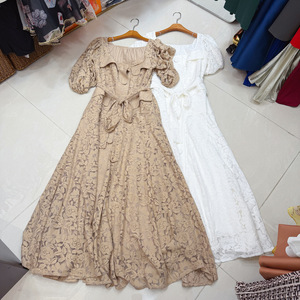 Robe brodée à col <span class=keywords><strong>carré</strong></span> et lacets de haute qualité 2026, jupe longue - Product Image 1