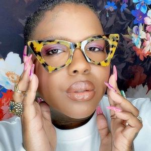 Lunettes de soleil œil de chat pour femmes, avec logo personnalisé, nouvelle mode, vintage, anti-lumière bleue, imprimé léopard transparent - Product Image 1